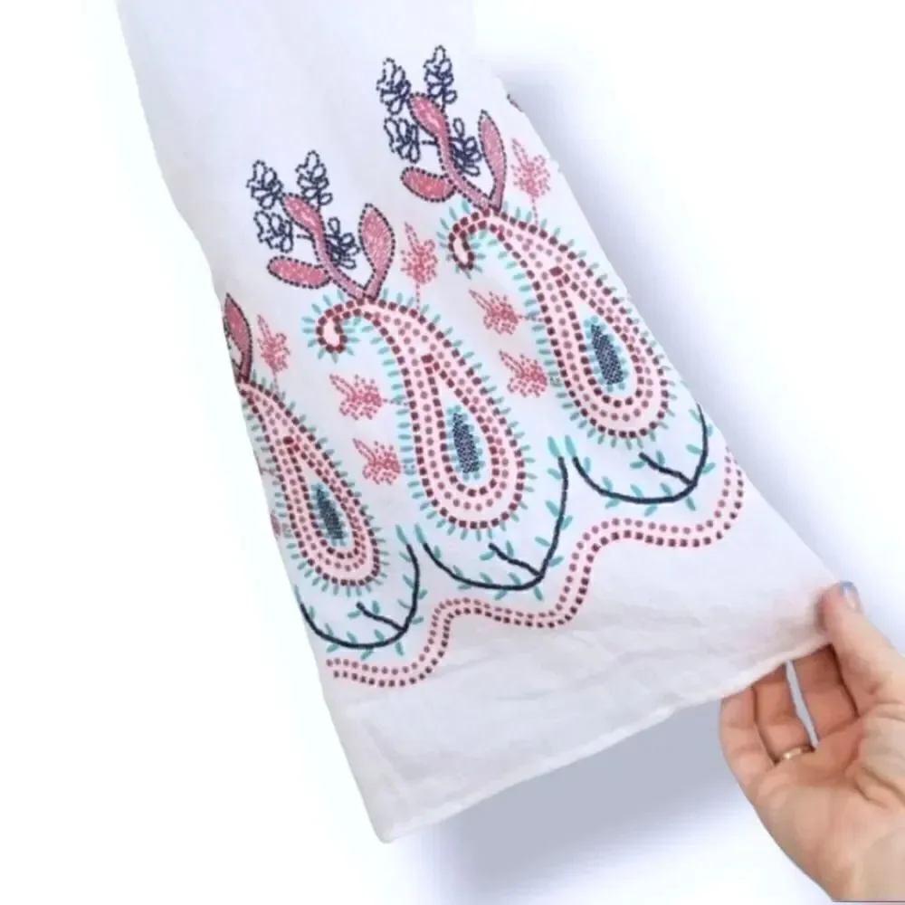NEW Indigo Rose Textured Paisley Boho Off The Shoulder Dress in White Size Small